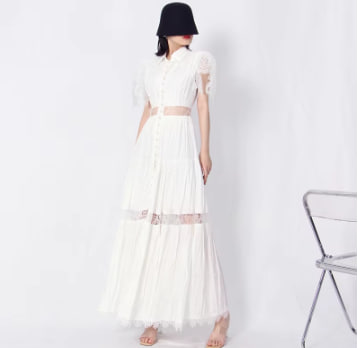 GIMILY oem custom Solid color Lace long dress lapel Waist hollow Single-breasted irregular dress for women with very popular