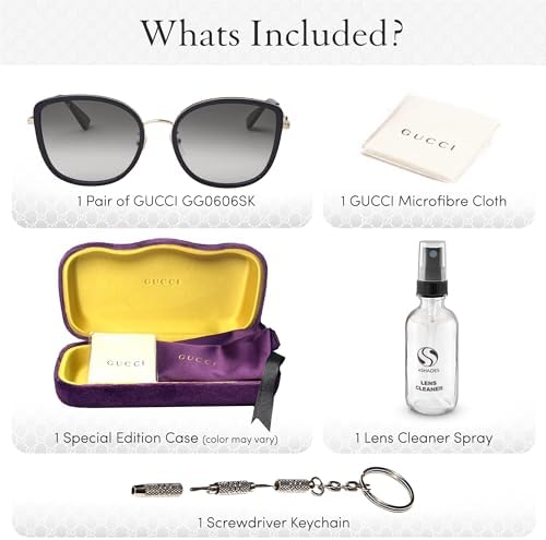 Gucci GG0606SK Designer Sunglasses: Elegant Cat-Eye Frame Eyewear with Premium eSHADES Kit - Epitome of Luxury and Style