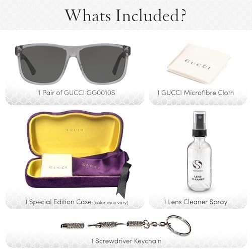 Gucci GG0010S Designer Fashion Sunglasses - Elegant, Sophisticated & Stylish Square Shape Eyewear with Luxury eSHADES Kit
