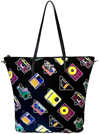 Prada Womens Black Nylon Cassette Print Shopping Tote 1BG189