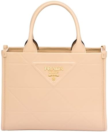 Prada Womens Soft Calfskin Leather Triangle Quilted Sand Beige Mini Handbag Tote