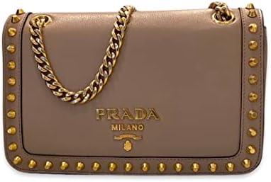 Prada Pattina Glace Calf Leather Cammeo Beige Pattina Studded Handbag