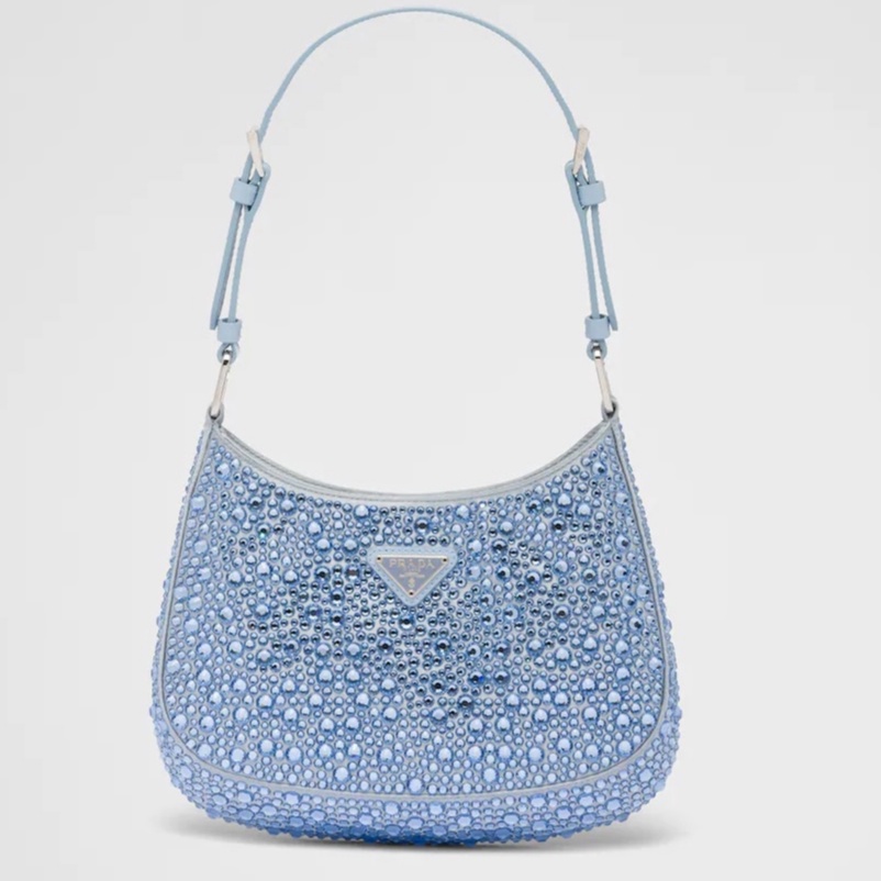 PRADA CLEO SATIN BAG WITH CRYSTALS-CELESTE