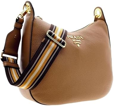 Prada Women's Tan Leather Medium Web Stripe Strap Crossbody Bag 1BC166