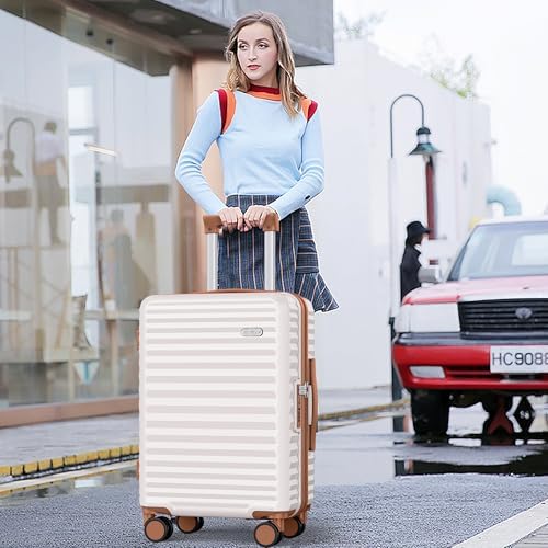 SHOWKOO Luggage Sets 3 Piece Hardside Expandable Suitcase with Double Spinner Wheels Tsa Lock, (Beige White, 5 piece set)