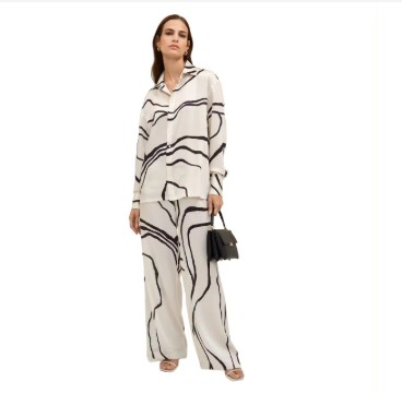 Hot Selling Spring and Summer Suitable for Women's Clothing Casual Printed Two-Piece Set Organza Silk Co-Ords Set (Top+bottom)