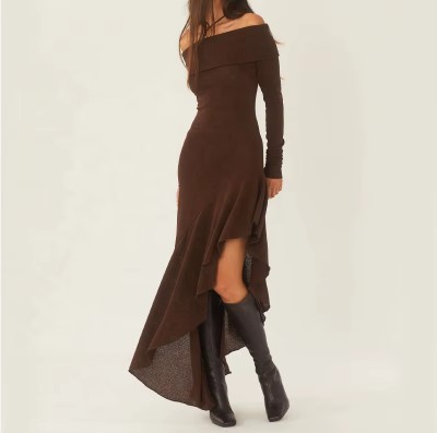High-End Design Sense Irregular Midii Dress Cotton Knitted Long Sleeved A-Line Dress Summer Sustainable Chiffon Material