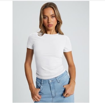 Trendy Queen Womens Basic T Shirts Summer Tops 2025 Crop Short Sleeve Slim Fit Tee Cute Gym Workout Clothes