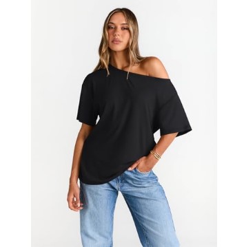 Trendy Queen Womens Off The Shoulder Tops Oversized T-Shirts Short Sleeve Tees Summer 2025 Casual Spring Fashion Clothes