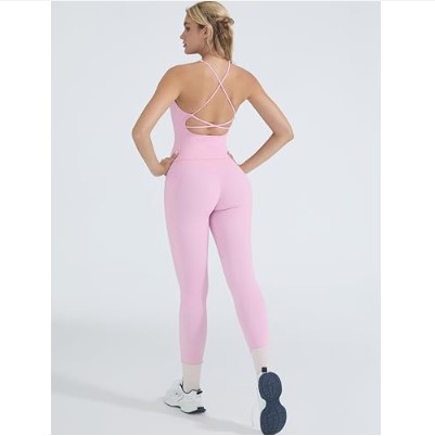 OMKAGI 2 Piece Workout Sets for Women Padded Workout Tops Booty Leggings with Pockets Gym Sets