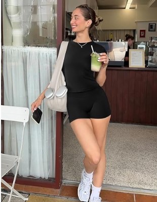 OLCHEE Womens Workout Sets 2 Piece Seamless Summer Outfits Scrunch Butt Shorts Crew Neck T-shirt Matching Clothing Set