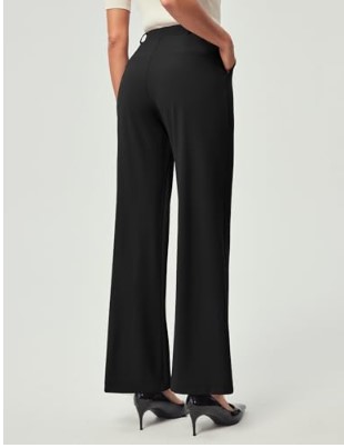 IUGA Womens Dress Pants Wide Leg Pull On Stretchy Work Pants Women High Waisted Business Casual Trousers with Pockets
