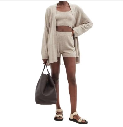 Vigour Custom Autumn Winter Oversize Two 3 Piece Knitted Cashmere Sweater 2 Set Cardigan Shorts Set for Women