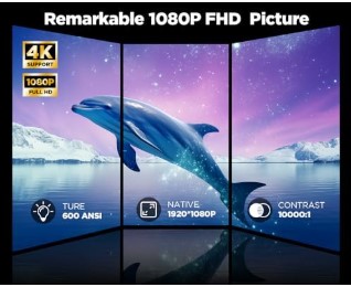 [Auto Focus/Keystone] DBPOWER Projector 4K with 5G WiFi and Bluetooth, 600ANSI FHD Native 1080P Outdoor Movie Projector with 4P4D/PPT/Zoom, Mini Home Projector Compatible w iOS/Android/HDMI/TV Stick