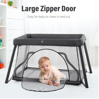 Travel Crib, Portable Crib for Baby, Pack and Play for Babies and Toddler, Lightweight Backpack Design,Foldable Travel Baby Playpen with Mattress(Dark Grey)