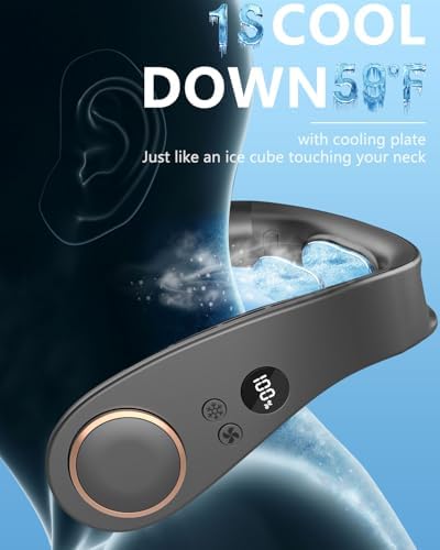 Neck Fan Air Conditioner-5500mAh Portable Neck Fans that Blow Cold Air, Personal Small Bladeless Neck Ac Fan, Best USB Rechargeable Battery Operated Metal Cooling Plate Neck Cooler for Women Men Black