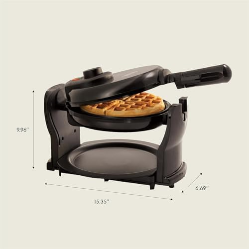 BELLA (13591) Classic Rotating Non-Stick Belgian Waffle Maker with Removable Drip Tray & Folding Handle, Pro Black, 4.67 lb.