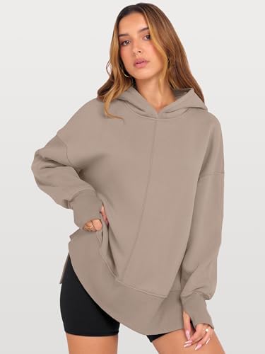 ANRABESS Womens Oversized Hoodies Long Sleeve Fleece Side Slit Hooded Sweatshirts Pullover 2025 Fall Outfits Y2K Clothes