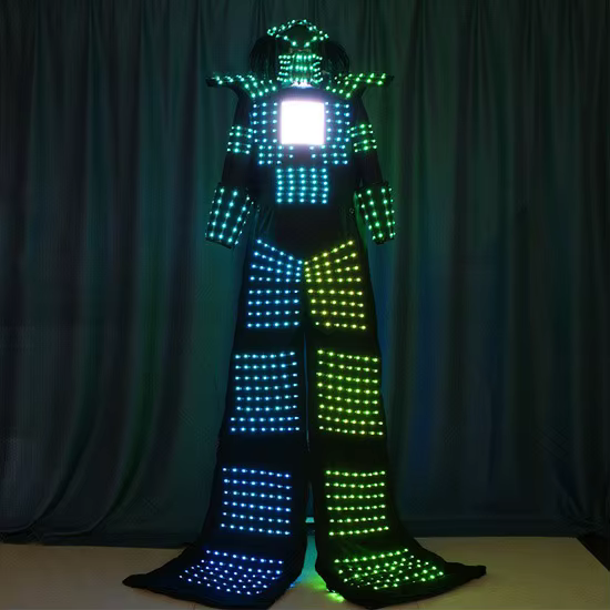 Event party decoration led light up robot costumes suit illuminated with helmet props for sale