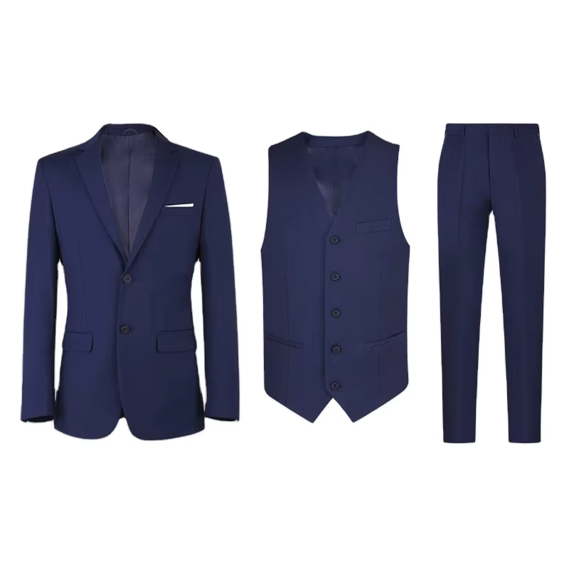 Popular e-commerce three-piece suit flat lapel collar single row 2 buckle side slit slim suit wedding men's dress