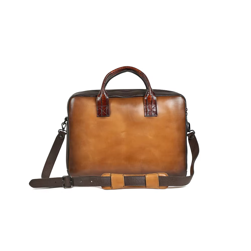 Italian Handcraft Cognac Pc Calf Folder Luxury Accessories Quality Genuine Leather Bag Man