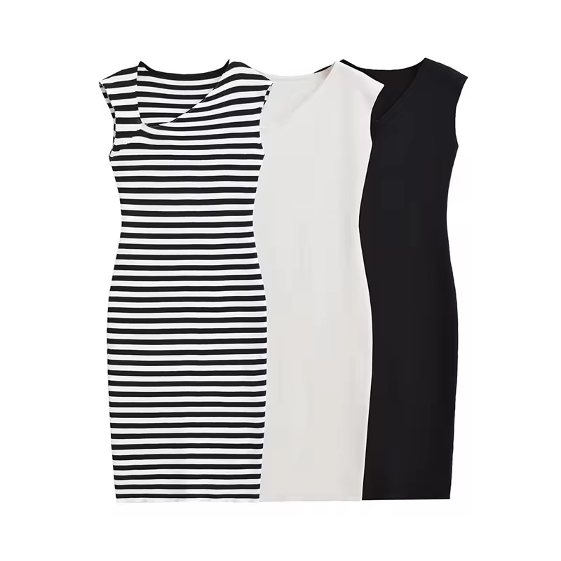 TAOP&ZA 2023 new summer women's asymmetric sleeveless suspender striped tight midi dress Vestidos Mujer 5584179