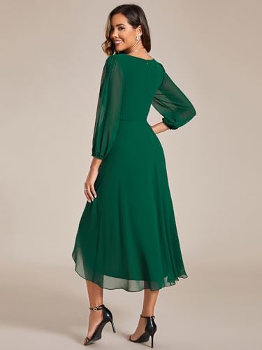 Ever-Pretty Women's Chiffon V Neck Long Sleeves Pleated A-Line Midi Length Wedding Guest Dress 01926