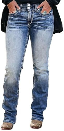 Flamingals Boot Cut Jeans for Women Mid Waist Tummy Control Trendy Flare Jeans Straight Denim Pants