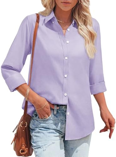 Womens Oxford Shirts Button Down Shirts Cotton Dress Shirts Long Sleeve Collared Work Office Blouses Tunic Tops