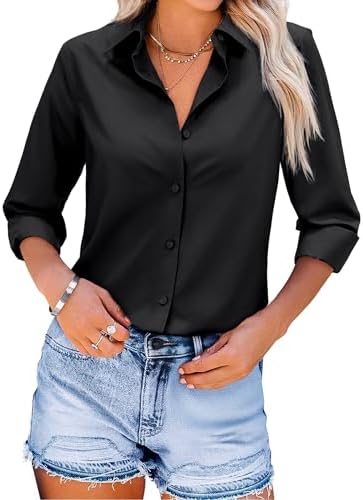 Button Down Shirts for Women Wrinkle Resistance Dress Shirts Collared Long Sleeve Formal Tops