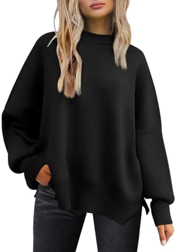 LILLUSORY Women's Oversized Batwing Sweaters 2025 Fall Outfits Trendy Crewneck Knit Side Slit Fashion Pullover Tops
