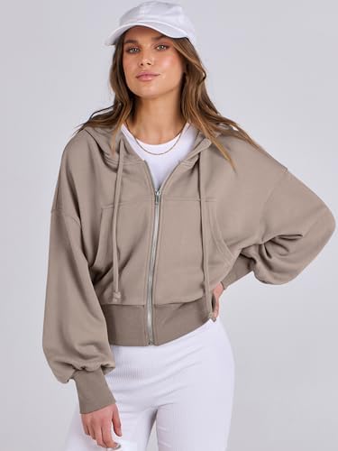 ANRABESS Womens Zip Up Hoodies Cropped Sweatshirts Casual Comfy Cute Zip Jackets Fashion Trendy Fall Outfits 2025 Y2K Clothes
