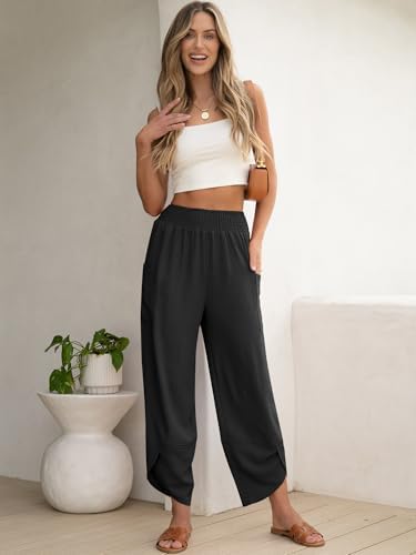 ANRABESS Womens Wide Leg Palazzo Capri Pants 2025 Summer Casual Loose High Waisted Lounge Flowy Cropped Beach Work Trousers