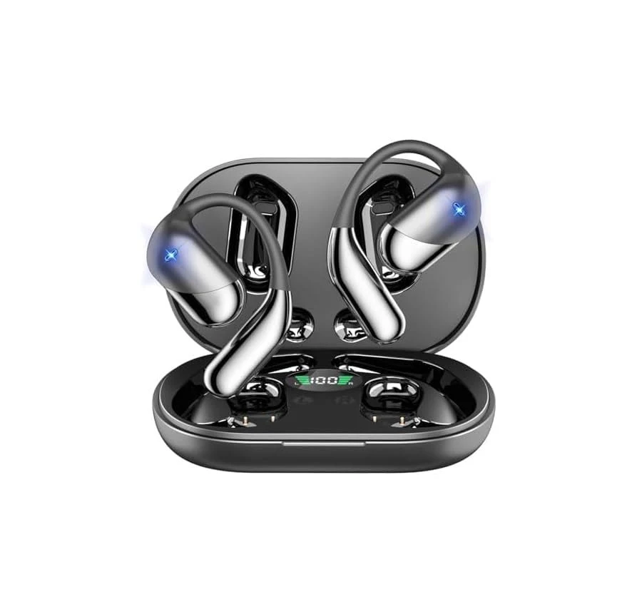 Open Ear Bluetooth 5.4 Headphones, Wireless Earbuds Sport Over Earphones with Ear Hooks 50H Playtime Ear Buds LED Display Charging Case, Waterproof Design for Running Fitness Walking