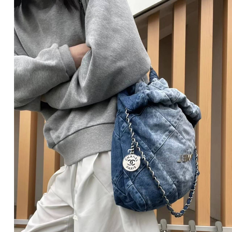 Top Version 23s New Style Double Chain Single Shoulder Underarm Denim 22bag Bag