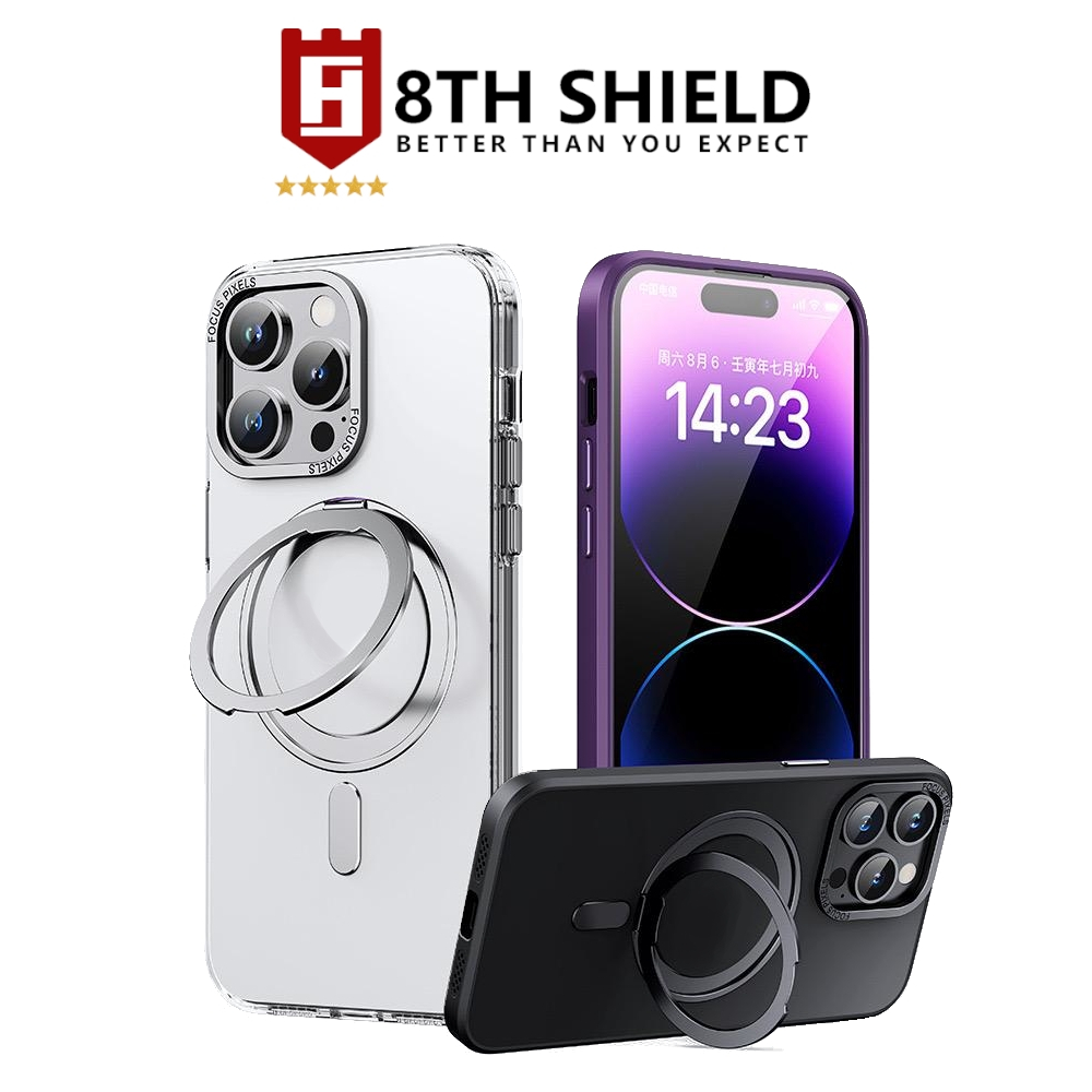 🇸🇬 8th Shield Magnetic 360 Rotating Kickstand Ring Cover Case compatible for iPhone 15 / 14 / Pro / Max / Plus