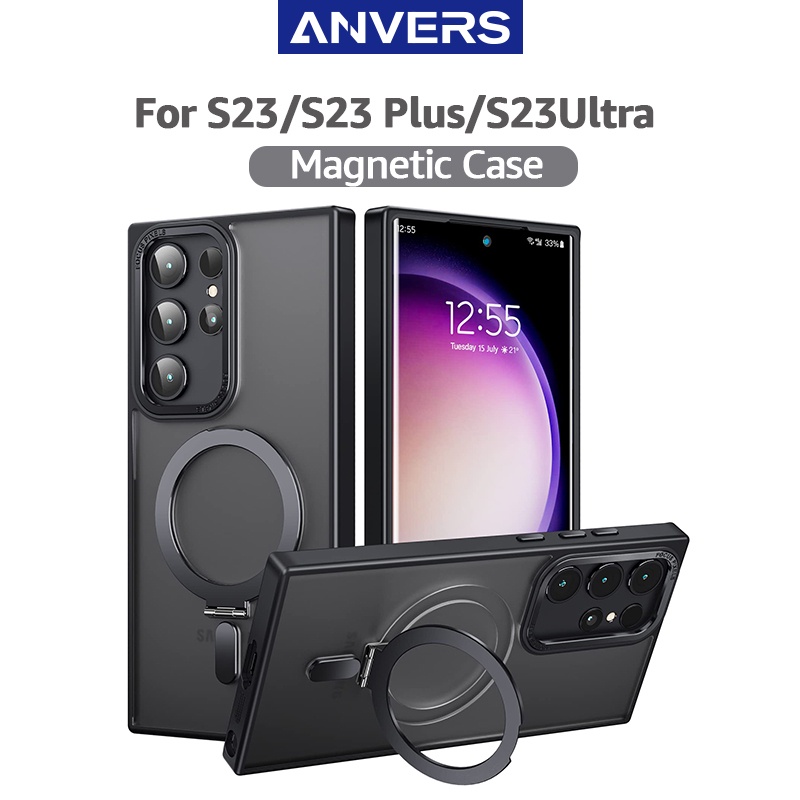 Anvers for Samsung Galaxy S23 Ultra with Magnetic Invisible Stand Shockproof Translucent Matte Ring Holder Phone Case