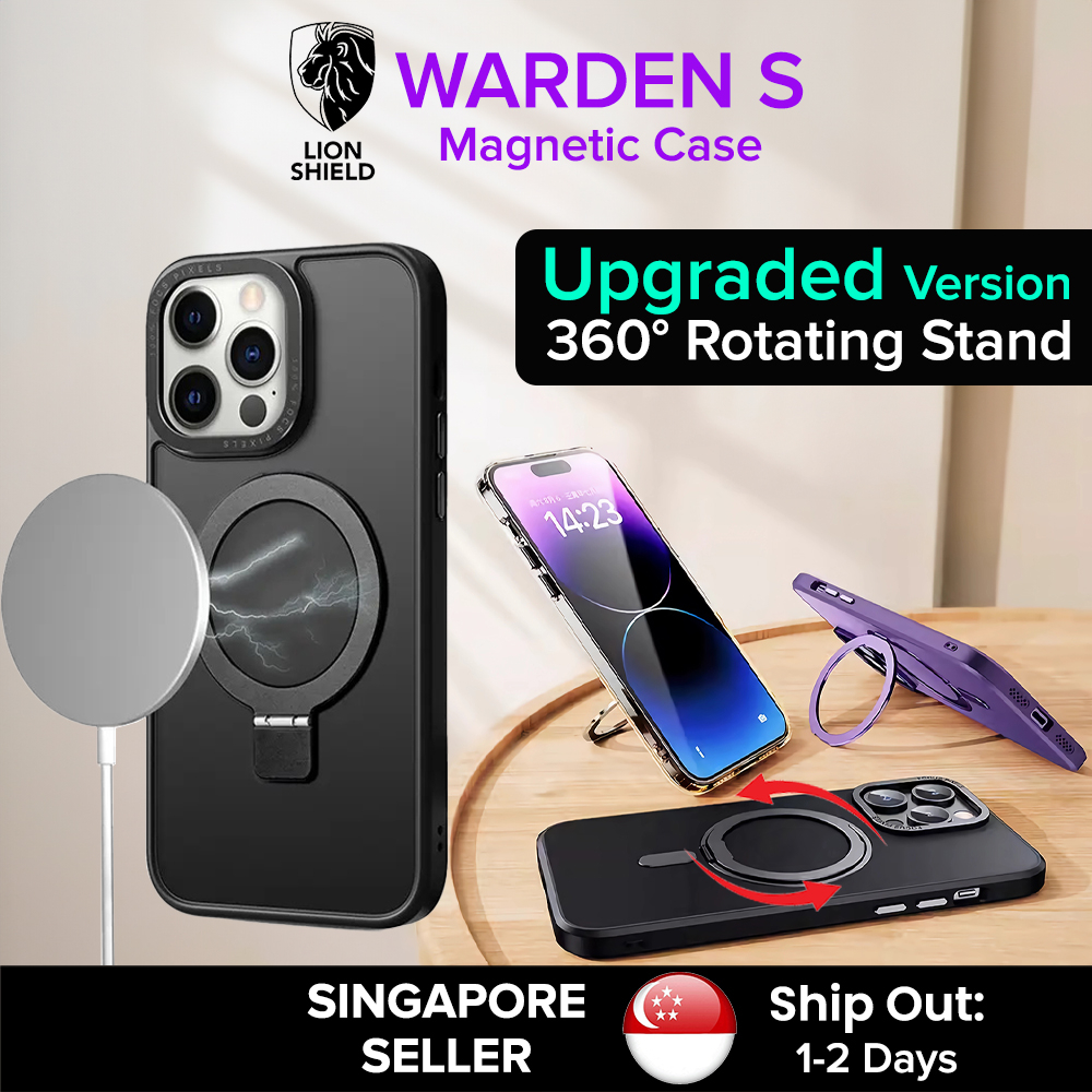 (SG) LionShield iPhone 15 Pro Max / 14 / 13 / 12 Magnetic Warden S Case Phone Hard Casing Cover-Magnetic Case with Stand