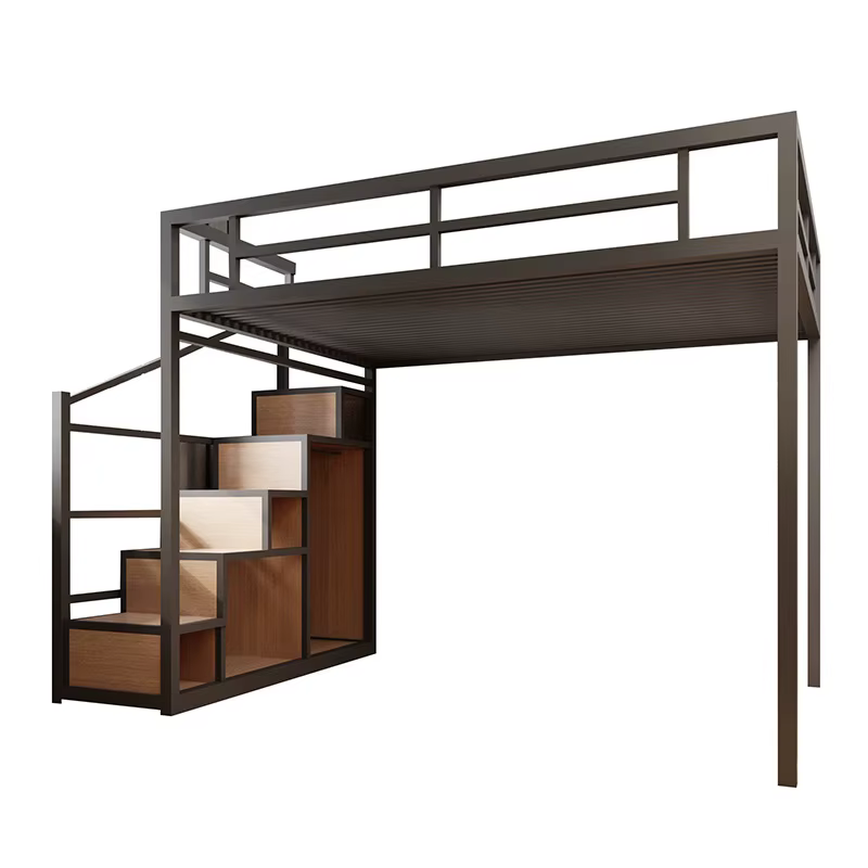 Modern metal loft bunk bed with storage Apartment Dormitory Iron Bed Space-Saving Multifunctional Floor Bed bedroom furniture