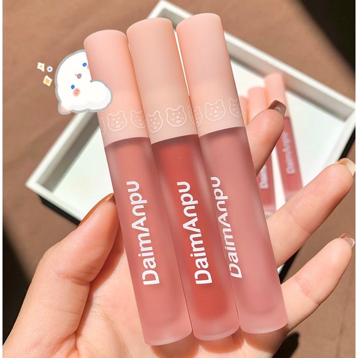 Makeup Demam Pop Pink Bear Matte Lip Glaze Moisturizing Velvet Gloss Student Party Whitening Lipstick
