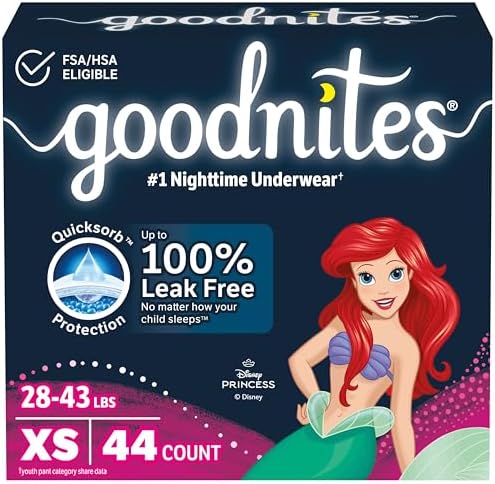 Goodnites Girls' Nighttime Bedwetting Underwear, Size Extra Small (28-43 lbs), 44 Ct (2 Packs of 22), Packaging May Vary