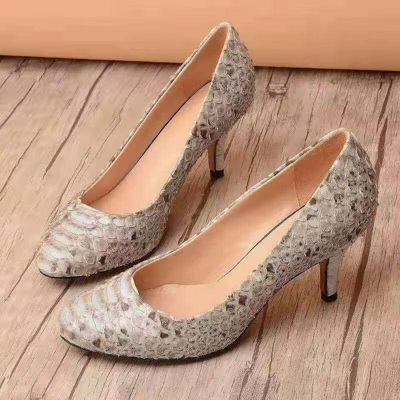 Luxury Women's Formal Shoes Party Genuine Leather Snake Skin High Heels Handmade Pumps Women Shoes