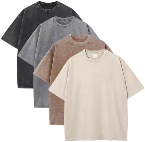 Sumleno 4 Pack Men's Summer Oversized T-Shirts Unisex Vintage Baggy Heavy Cotton Tee Short Sleeve Loose Solid Casual Tops