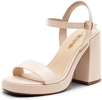 DREAM PAIRS Heels for Women Block Chunky Platform High Heels Open Toe GISELLE Fashion Wedding Party Evening Prom Dance Ankle Strap Dress Pump Sandals Shoes