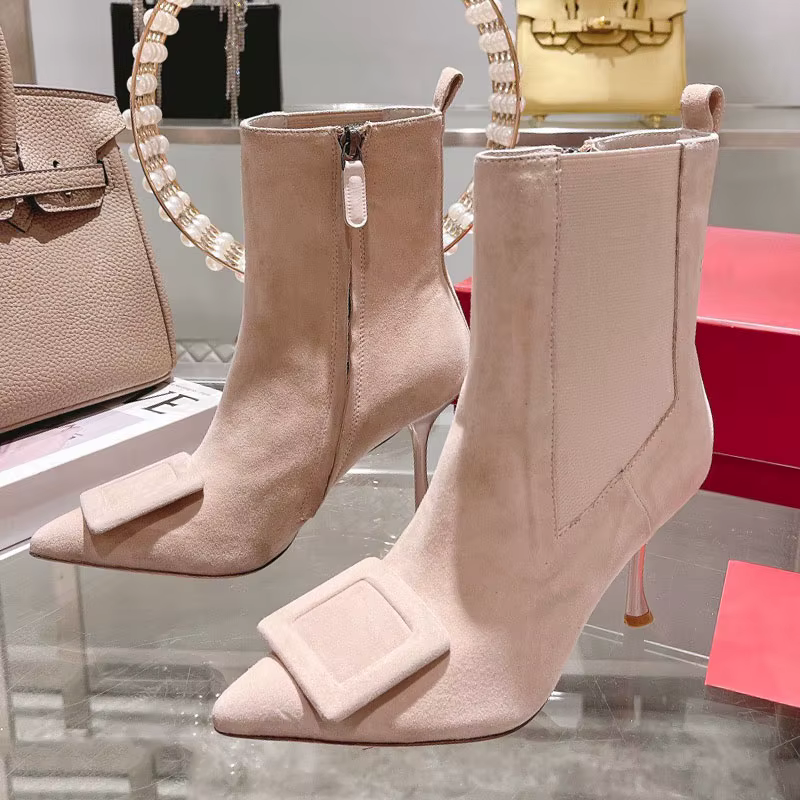 Sexy Luxury Point Toe Short Boots 2023 Brand Design High Heels 8.5CM Women Shoes Solid Color Ankle Female Boots