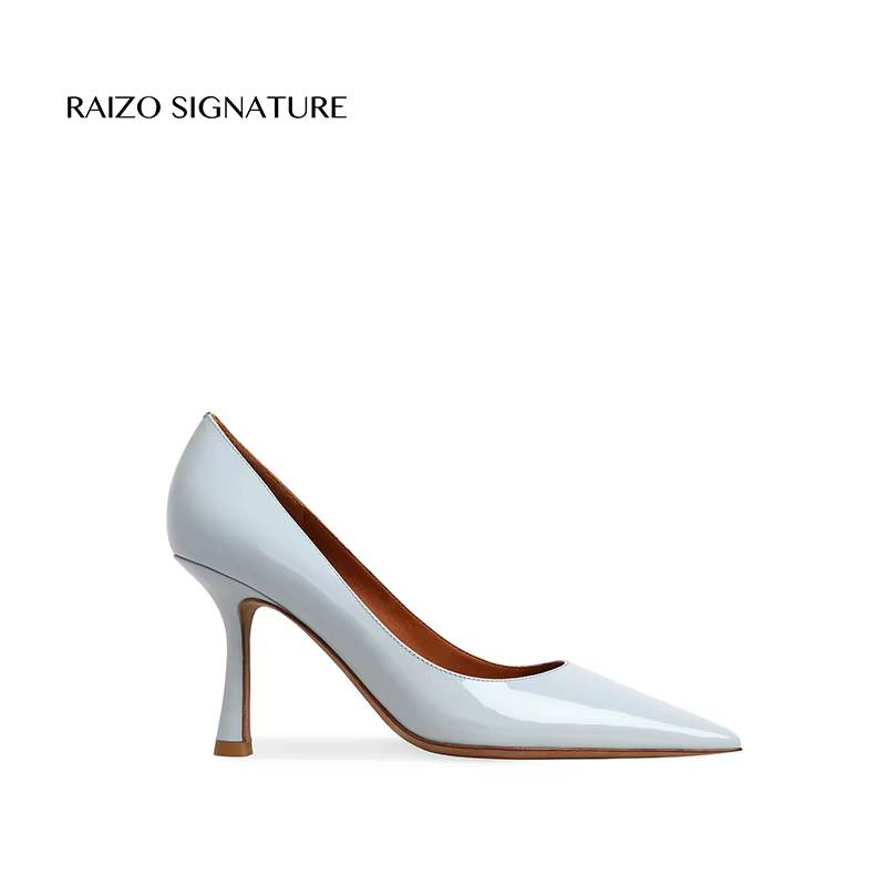 Raizo Luxury Calfskin Shallow Mouth Pointed Toe High Heels Shoes For Women Patent Leather Pumps Women Shoes