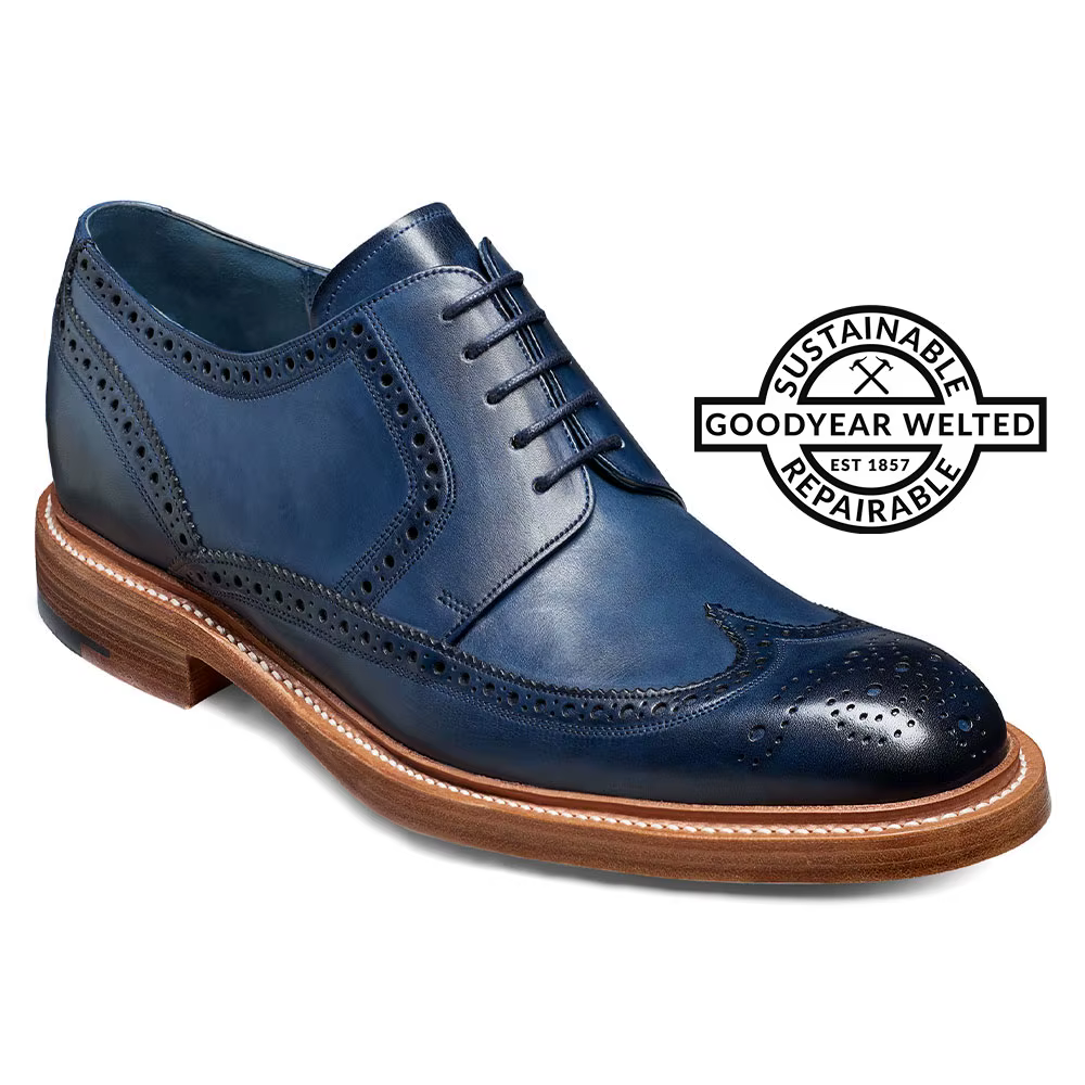 Factory Private Custom Goodyear Welted Tall Men Shoes With Higher Heels Navy Hand Painted Wingtip Derby Shoe