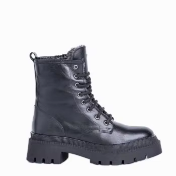 high ankle leather black boots