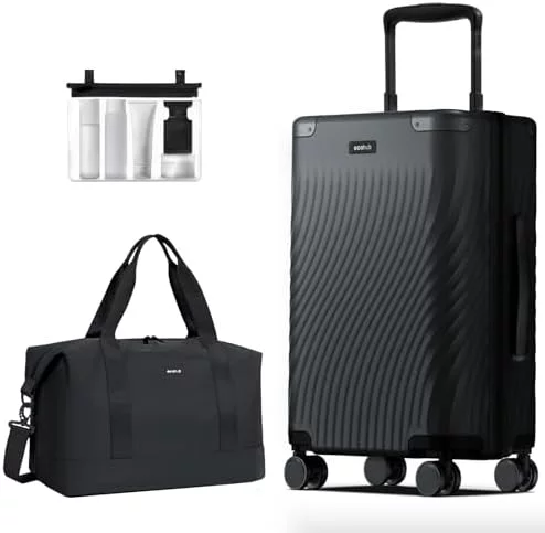 ECOHUB Hardside Expandable Carry On Luggage, 20" Rolling Luggage 22x14x9 Airline Approved with Spinner Wheels & TSA Lock, Lightweight Small Hardshell Travel Suitcase Valises, 20inch Carry-on Black