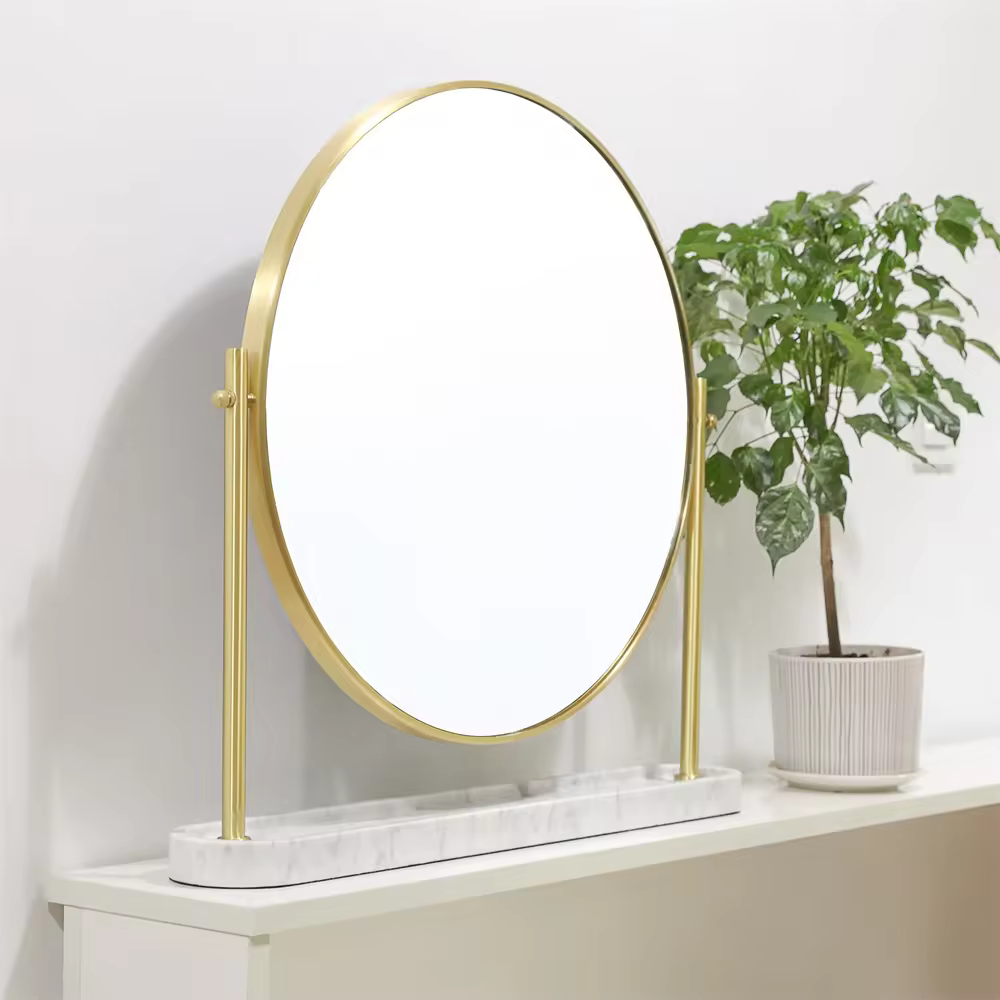 MAXERY Home Decor Marble Base Stand Table Makeup Mirror Natural Cosmetic Mirror Desktop Rotatable Mirror Customized Size Accept